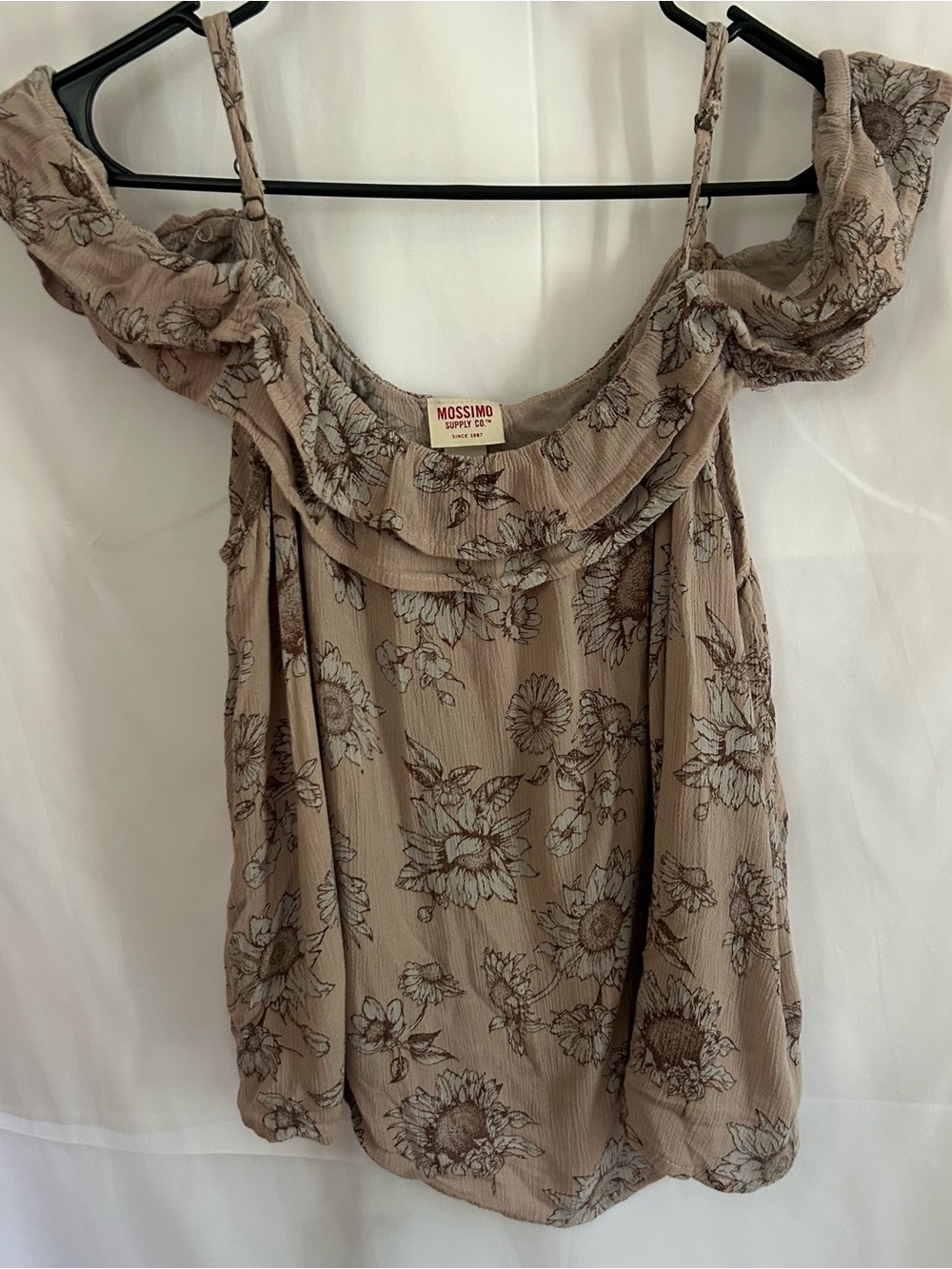 Y2K Mossimo pale pink floral blouse with ruffled sleeves, size L